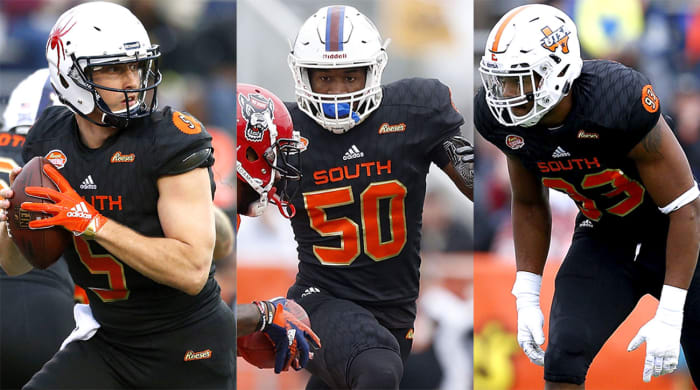 Kyle Lauletta, Darius Leonard and Marcus Davenport at the Senior Bowl.